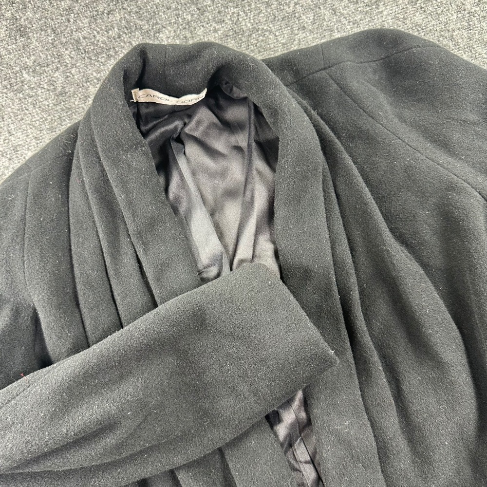 Carol Horn Wool Coat 10 Black Shawl Collar Open Front Long Jacket Mens